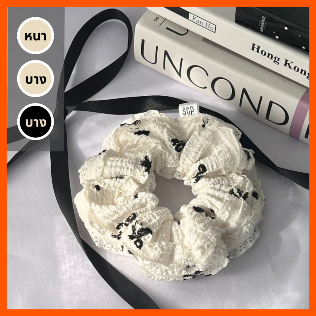 ลด 50% ขั้นต่ำ 150 บาท🧵 แฮนเมด 🖤〰️  ยางรัดผมโดนัทไซส์ L รุ่น โบว์ดำ- Black bow Donut scrunchies