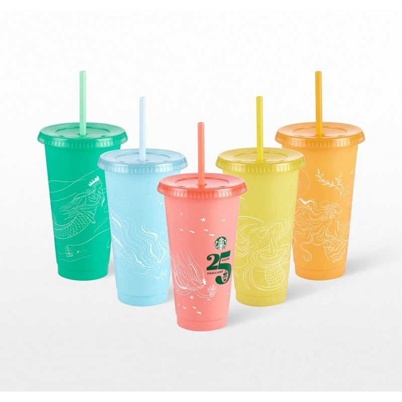 Starbucks Thailand Limited Edition 25th Anniversary Color Changing Reusable Cold Cup Set 24oz.