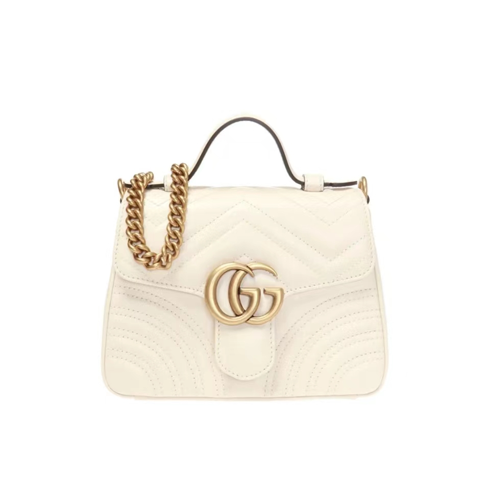 GUCCI/Marmont Gold Label LOGO/Messenger Bag กระเป๋าสะพายข้าง กระเป๋าสะพายข้าง/มินิ/กระเป๋าผู้หญิง/สีขาว แท้ 100%