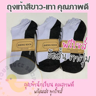 ถุงเท้าสีขาวเทา ถุงเท้านักเรียน หุ้มข้อ ราคาถูก 🌈 [ พร้อมส่ง⚡️]