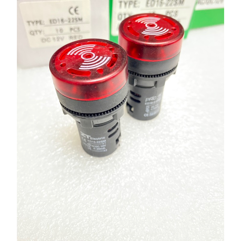 (แพ็ค1ชิ้น) บัตเซอร์ ED16-22SM เสียงเป็นจังหวะ บัซเซอร์ ED16-22SM คอ22MM สีแดง (Buzzer and Alarm) 12