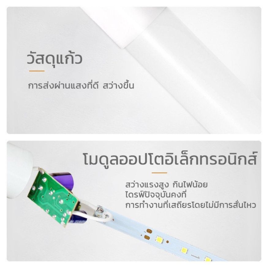 【เซ็ตใหญ่ส่งเร็ว】หลอดไฟ LED T8 แก้ว ติดตั้งง่าย หลายวัตต์ (9W/18W/20W/36W) สำหรับบ้าน-ออฟฟิศ ✅ขั้วขาว/ทอง - รูปที่ 3