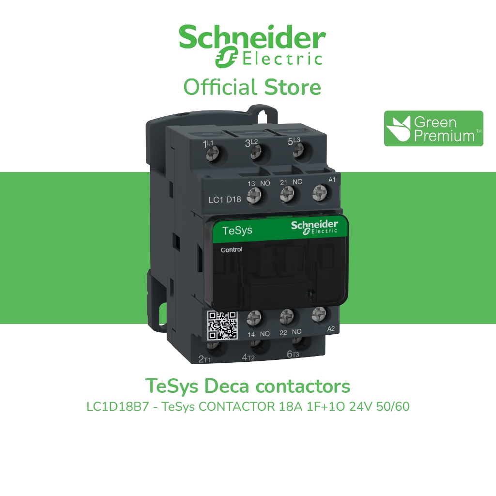 Schneider Electric Contactor, รุ่น Tesys Deca, 3P(3 NO), AC-3/AC-3e, 0 to 440V, 18A, 24VAC 50/60Hz coil