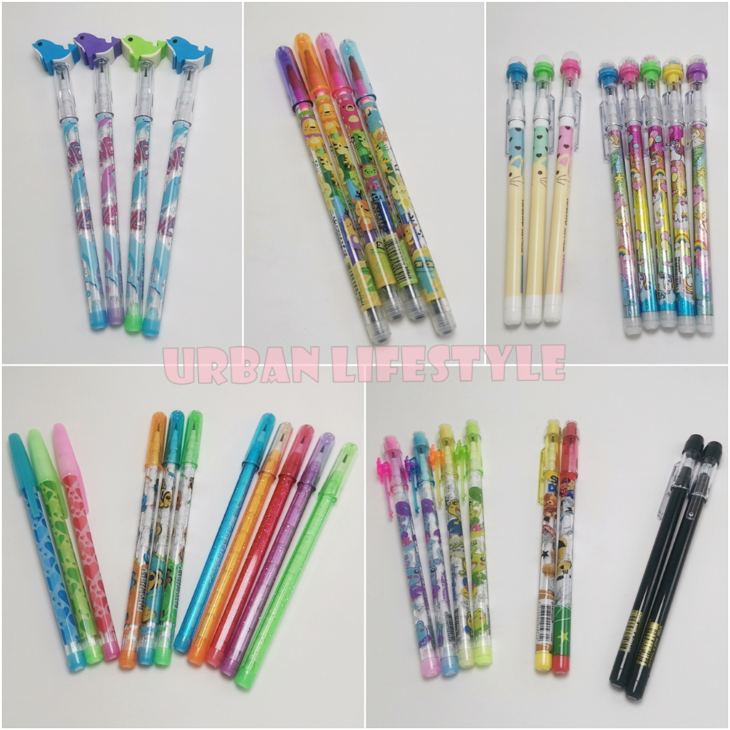 ดินสอต่อไส้ ดินสอเปลี่ยนไส้ สีเทียนต่อไส้ ลายการ์ตูน หัวยางลบ HB / 2B Non sharpening pencil ผลิตในไทย คละแบบ