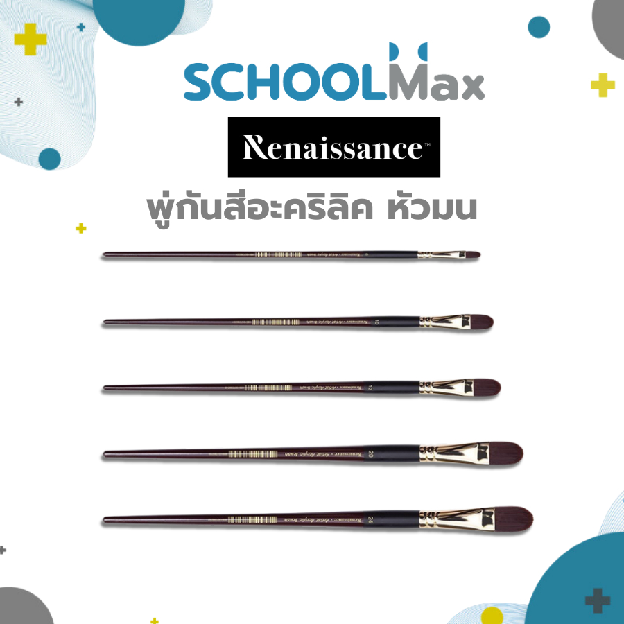 พู่กันเรนาซองซ์ พู่กันสีอะคริลิค หัวมน เบอร์ 6 / 10 / 12 / 20 / 24 ครบทุกขนาด Renaissance / ด้าม