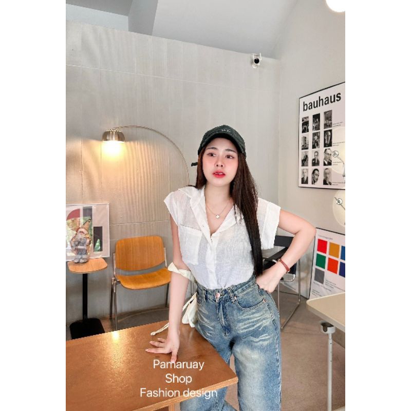 Jai600 เสื้อคอปกแขนล้ำผ้าพื้นสวยๆทุกสีดีเทลใส่กระเป๋าหนึ่งข้างติดกระดุมจริงตามสีเสื้องานสวยสุดๆ สวยทุกสี