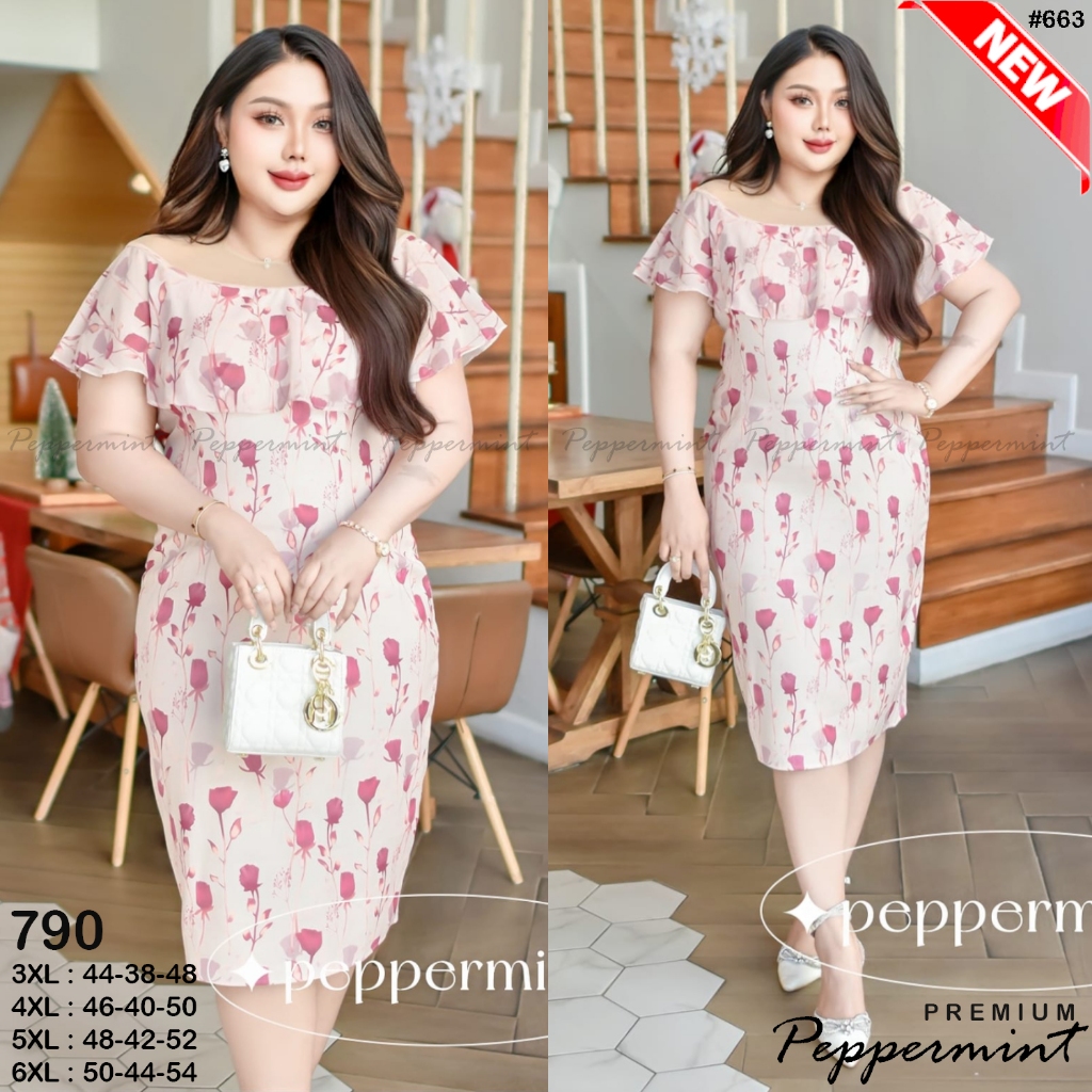 ชุดเดรส งานป้ายสาวอวบ อก44-50 นิ้ว งานป้าย พรีเมียม นำเข้า #DANNY_BigSize_Shop (663)