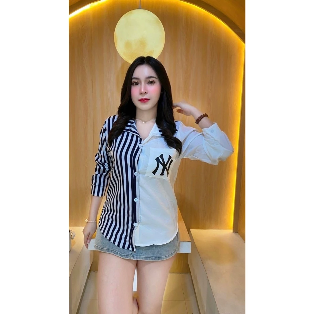 💛LADY DAKA SHOP💛เสื้อเชิ้ตแขนยาวคอปก เชิ้ตNY กระดุมหน้า พิมพ์ลายสวยๆ