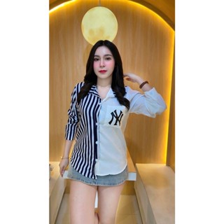 💛LADY DAKA SHOP💛เสื้อเชิ้ตแขนยาวคอปก เชิ้ตNY กระดุมหน้า พิมพ…