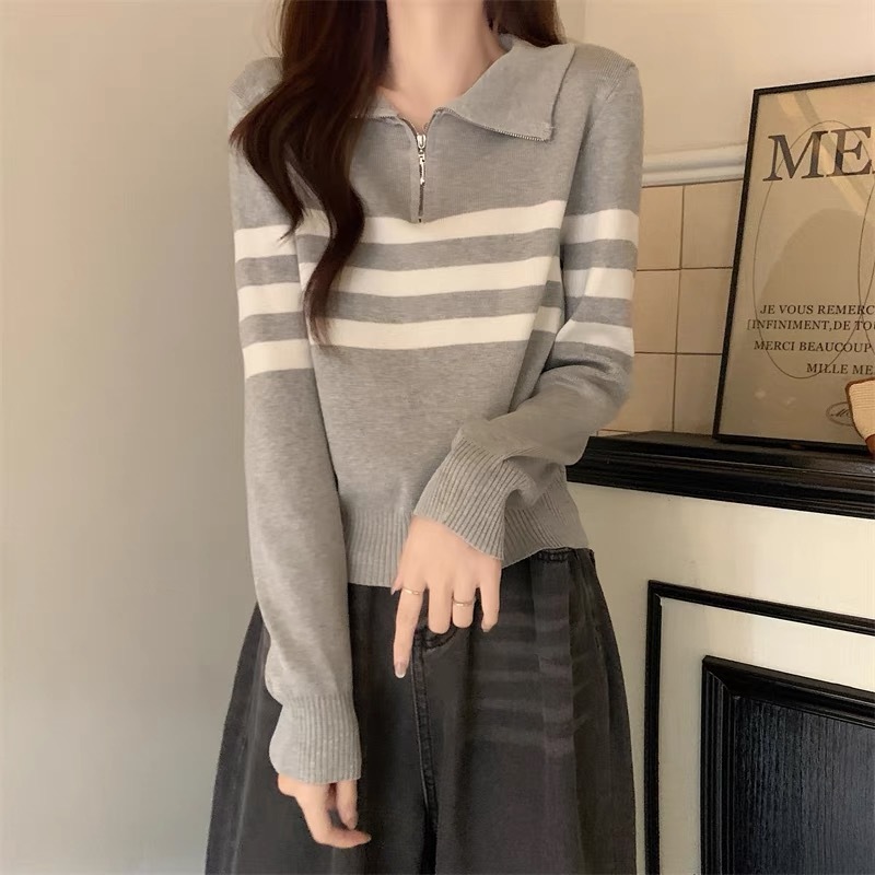 ส่งทันที Cici(NO. 25089)เสื้อไหมพรมแขนยาว คอเต่าดีเทลซิปรูดด้านหน้า ผ้านุ่มมากสไตล์เกาหลี รูปที่ 2