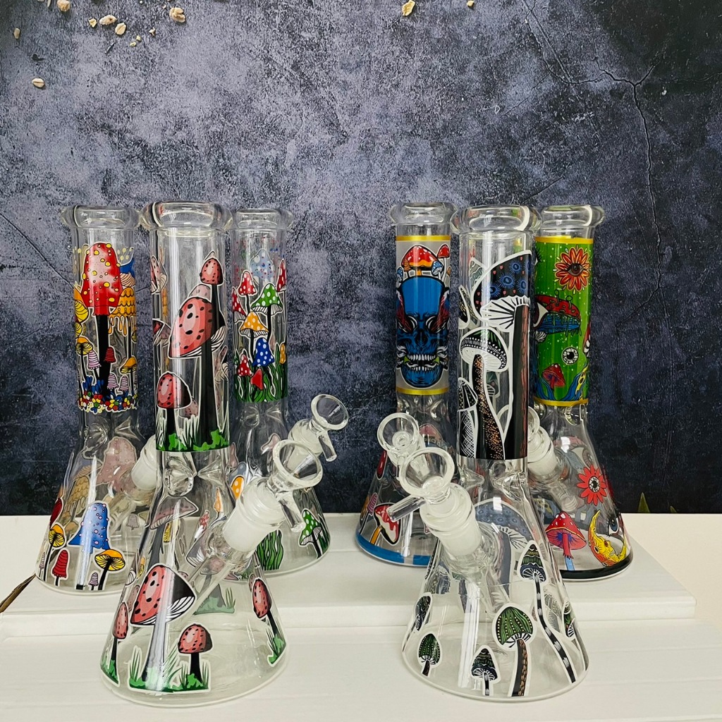 บ้อง25CM Glass Bong 25เชน/cm ขวดแก้วสมุนไพร บ้องเเก้ว บ้อง แกะสลักลายใบไม้บินอย่างดี สายเขียว บ้อง กัญ ชา โจ๋