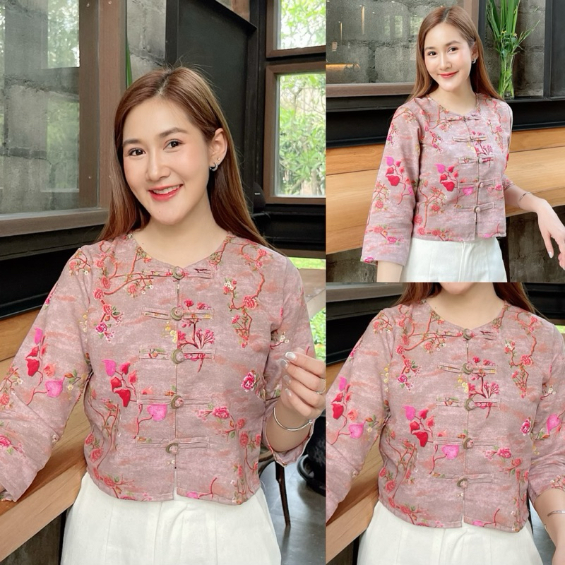 เสื้อกาสะลองล้านนา ผ้าฝ้ายลายดอกไม้ เนื้อบางเบา