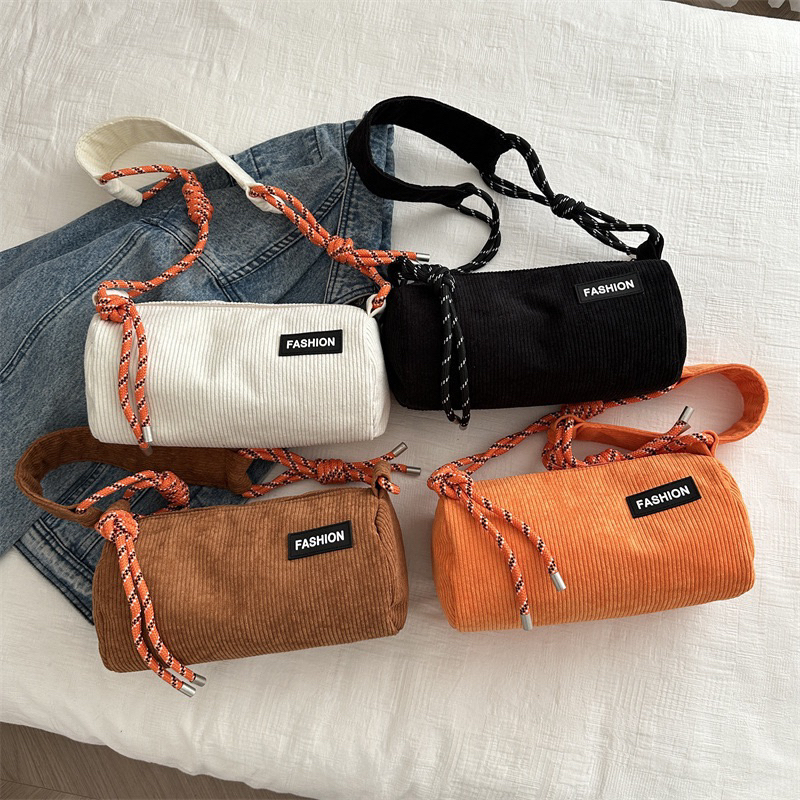 กระเป๋าสะพายไหล่ ผ้าลูกฟูก พิมพ์ลายตัวอักษร ที่ทนทาน