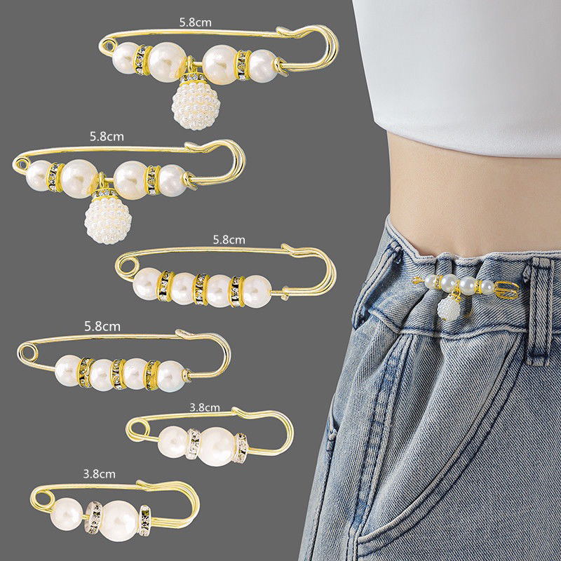 1LDK พร้อมส่ง เข็มกลัดปรับรอบเอว เข็มกลัดติดหน้าท้อง แต่งมุกปนเพชรเรียบหรู เข็มกลัดสีทอง(BC2)