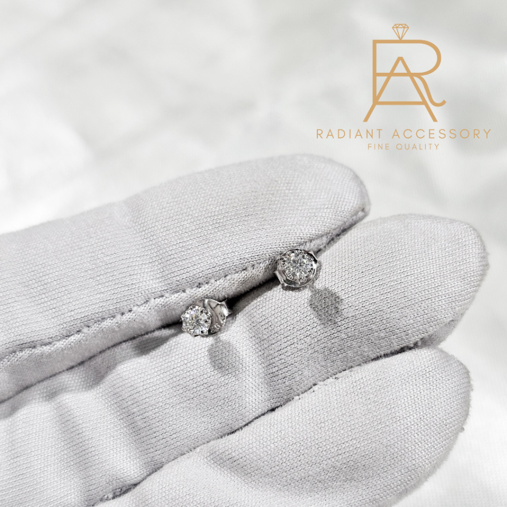 ต่างหูเงินแท้ ต่างหูฝังเพชร Moissanite จิ๋ว ชุบทองคำขาว รูปที่ 3