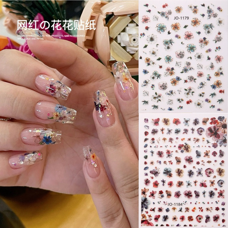 สติกเกอร์ลายดอกไม้ สติกเกอร์ติดเล็บ ตกแต่งหน้าเล็บ สินค้าพร้อมส่ง