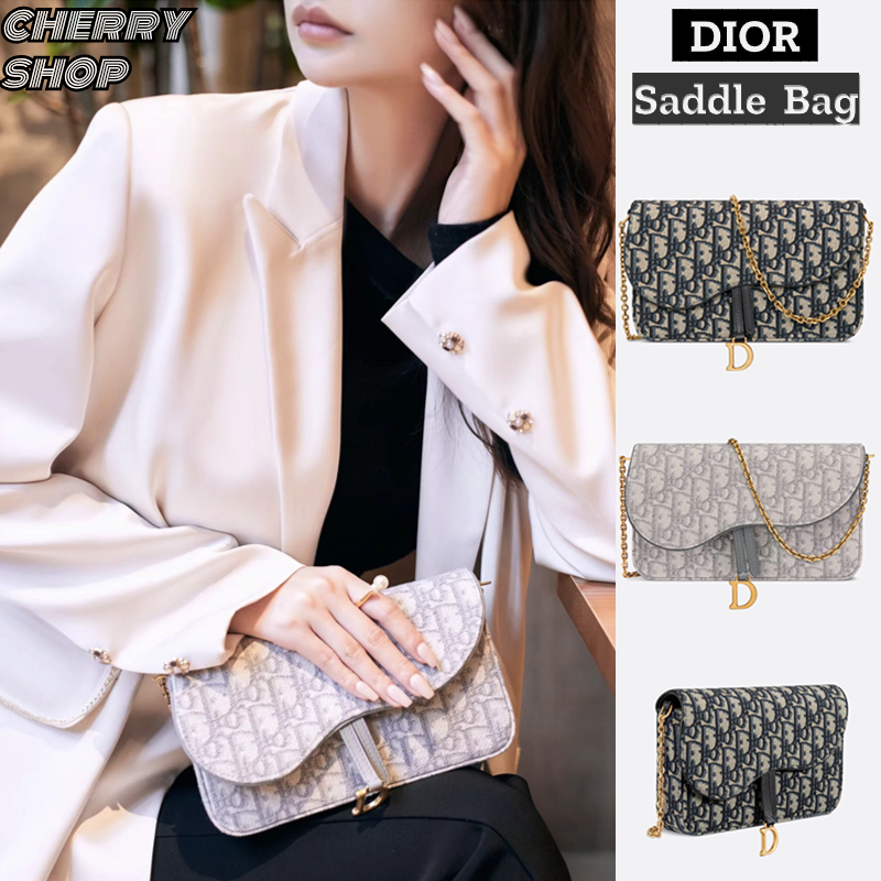 🍒ดิออร์ Dior Saddle Chain Bag💯 กระเป๋าโซ่ ของผู้หญิง กระเป๋าสะพายข้าง