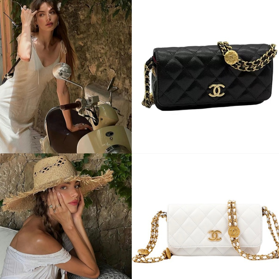 Chanel/ลายนูน/หนังวัว/เหรียญทอง/กระเป๋าโซ่/กระเป๋าสะพาย/ของแท้ 100%