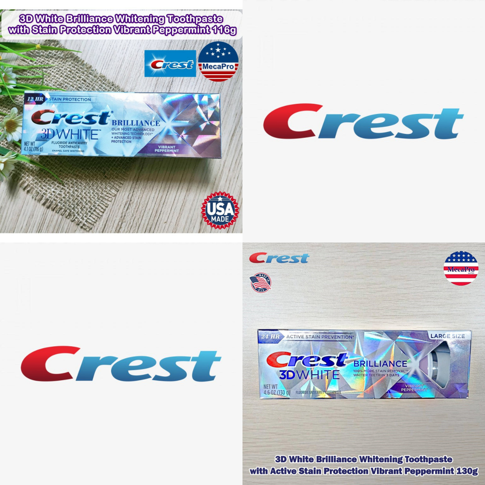 Crest® 3D White Brilliance Whitening Toothpaste with Stain Protection Vibrant Peppermint 116,130g ยาสีฟัน  ฟันขาว