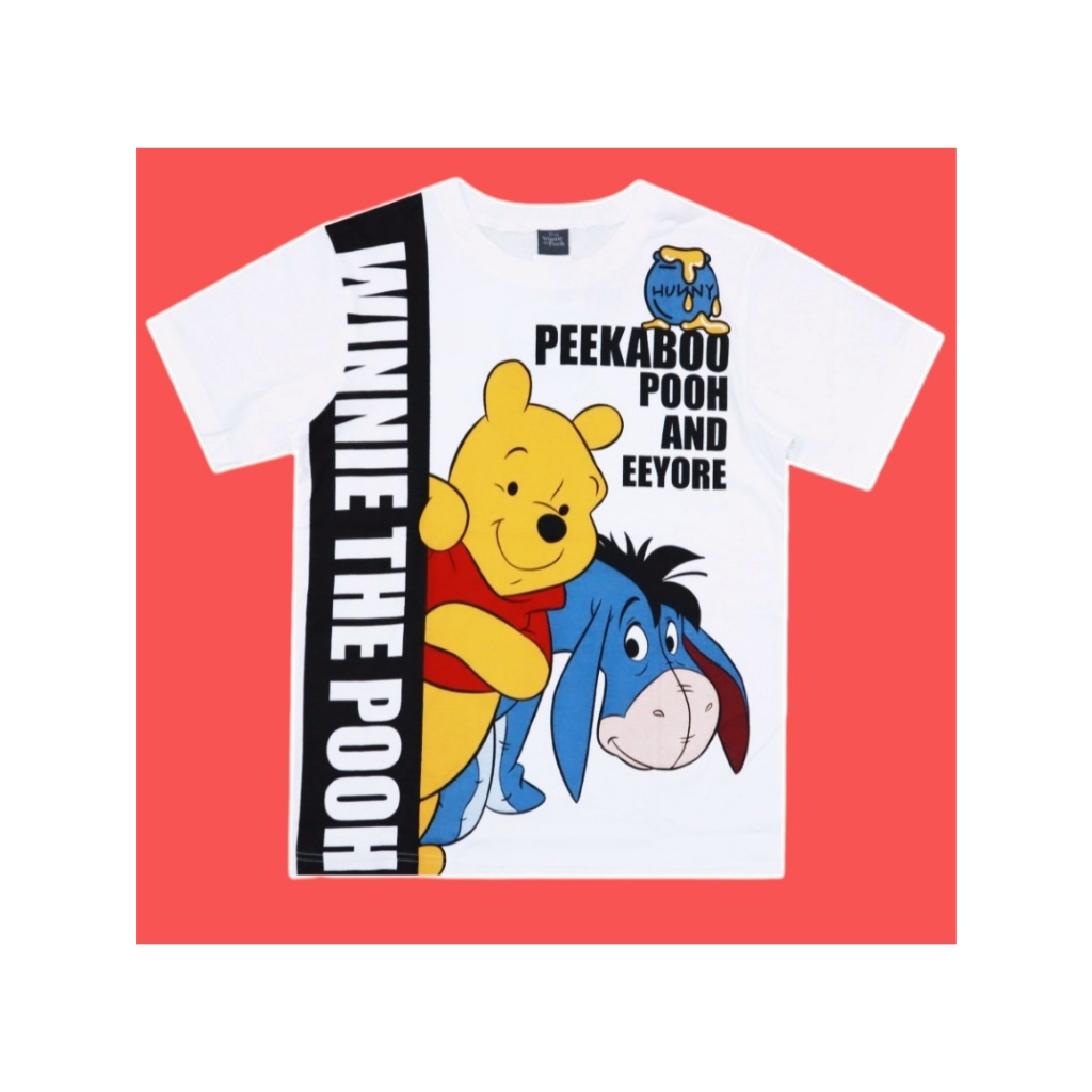 เสื้อยืดสีขาว คอตตอน เสื้อผ้าลายการ์ตูนลิขสิทธิ์แท้ ผู้หญิง/ผู้ชาย เสื้อแขนสั้น Winnie The Pooh  T-S