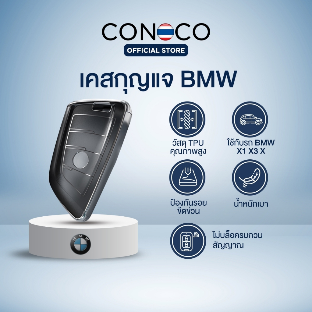 เคสกุญแจ มีด ขอบเงิน BMW X1 X3 X5 แบบอื่นๆที่ทรงเดียวกัน Car Key Case TPU