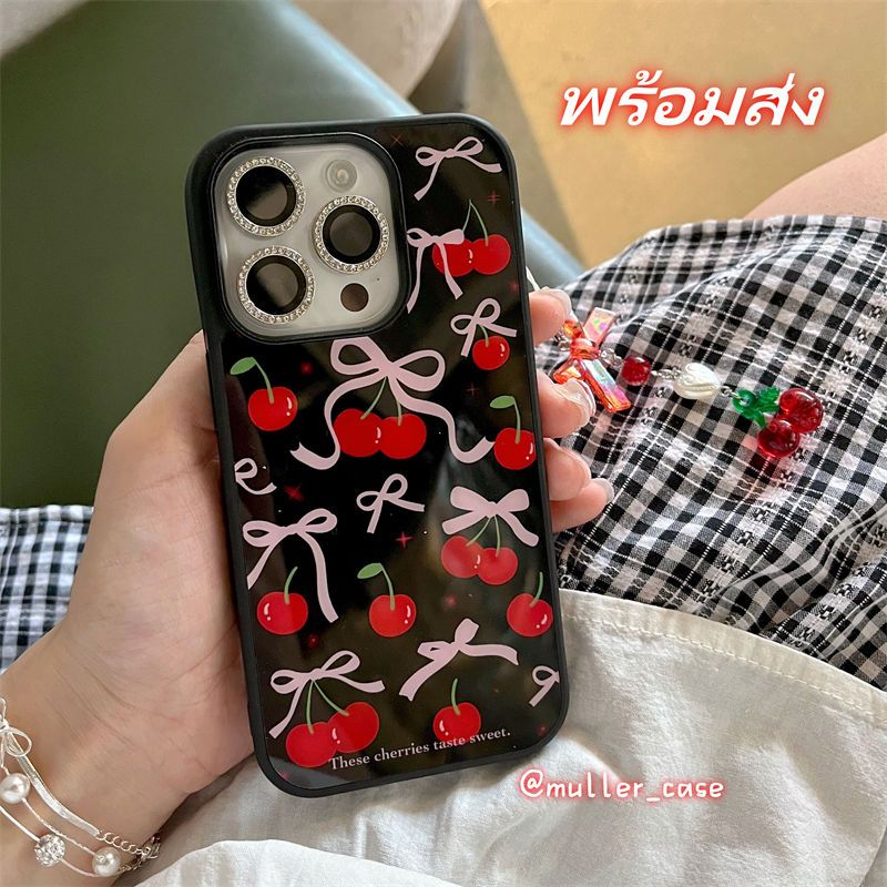 พร้อมส่ง เคสไอโฟน 15 14 13 12 Pro Max เชอร์รี่สีแดง เคสด้านล่างสีดำ สําหรับ Case for iPhone 11 12 13 14 15 Pro Max