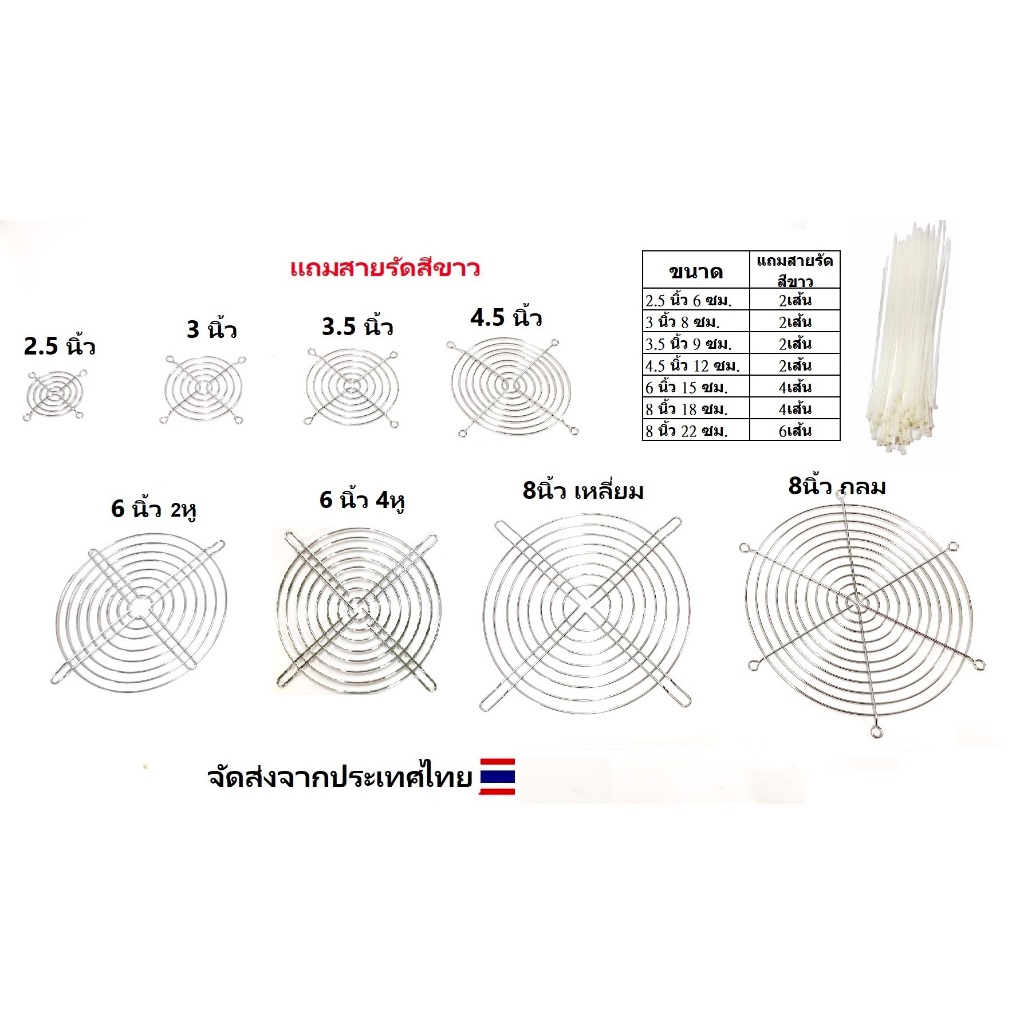 ตะแกรงพัดลม แบบเหล็กชุบ ขนาด 4.5 นิ้ว 12 ซม. / 3 นิ้ว 8 ซม / 3.5 นิ้ว 9 ซม. / 2.5 นิ้ว 6 ซม.