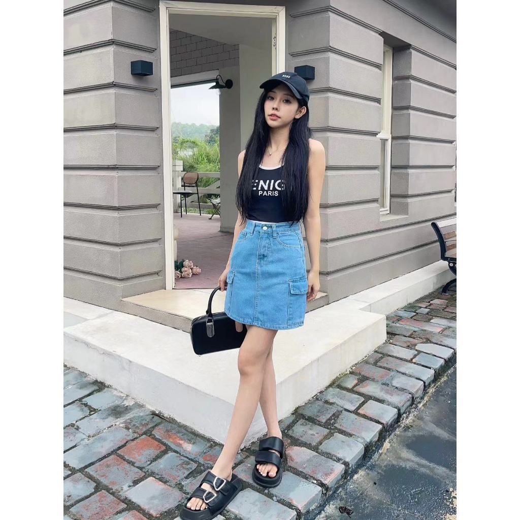 ส่งทันที Cici(NO. 208)กระโปรงยีนส์คาโก้ทรงเอ ไม่มีซับใน ผ้าดีมาก สวยเก๋เรียบง่าย - รูปที่ 5