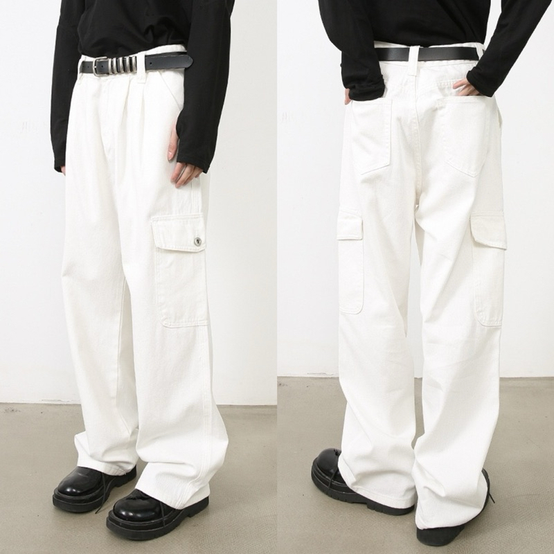 WHITE BAGGY JEANS กางเกงยีนส์สีขาวทรงกระบอกใหญ่