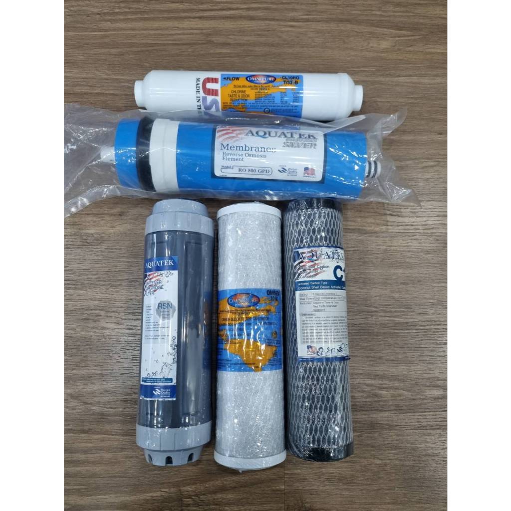 เซ็ตไส้กรอง เครื่องกรองน้ำ 5 ขั้นตอน RO 500 GPD AQUATEK-SILVER (5ไส้กรอง)