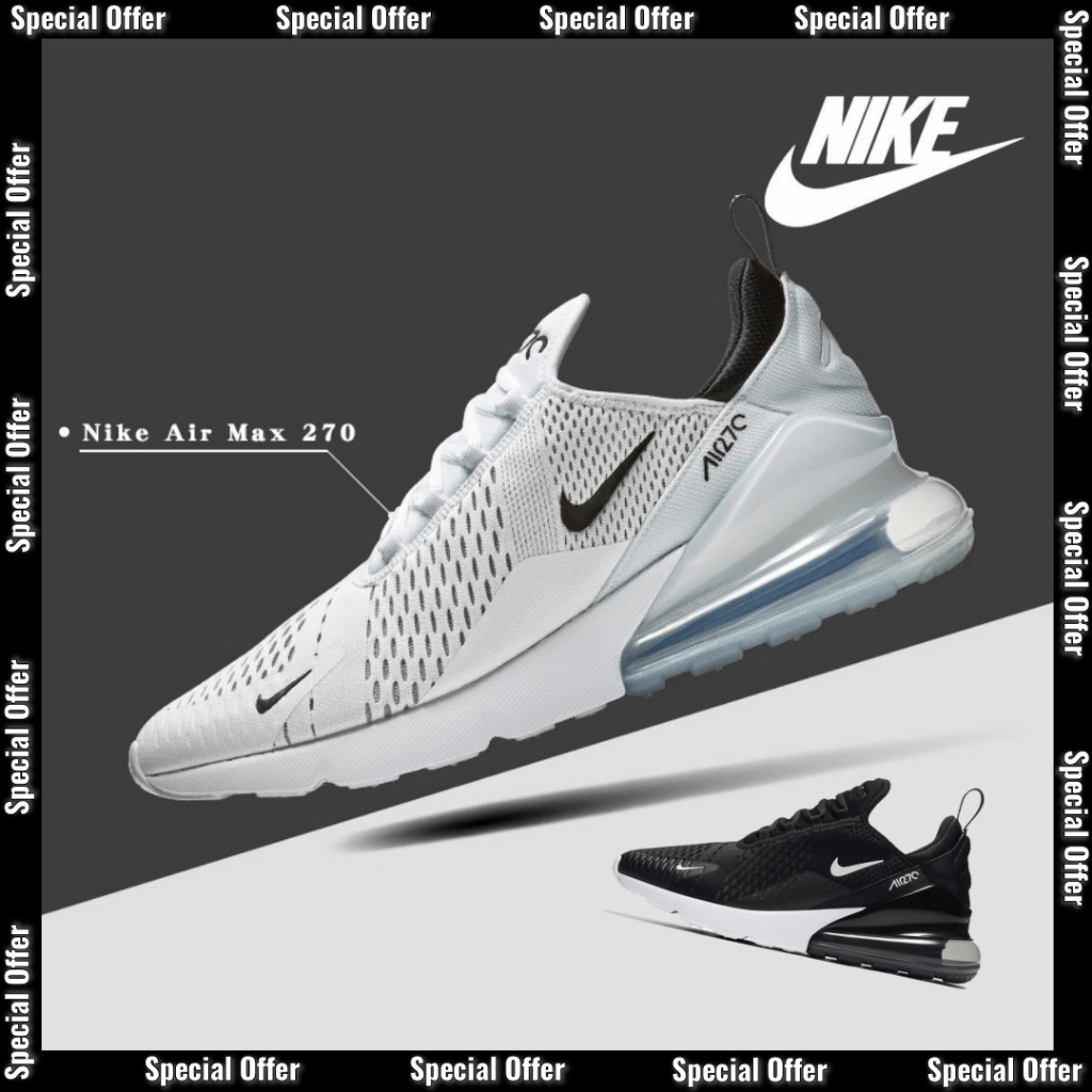 【Special Offer】Nike AirMax270 สีดำ 100% แบรนด์เดิมรองเท้าลำลองรองเท้าวิ่ง, 【กล่องฟรี】