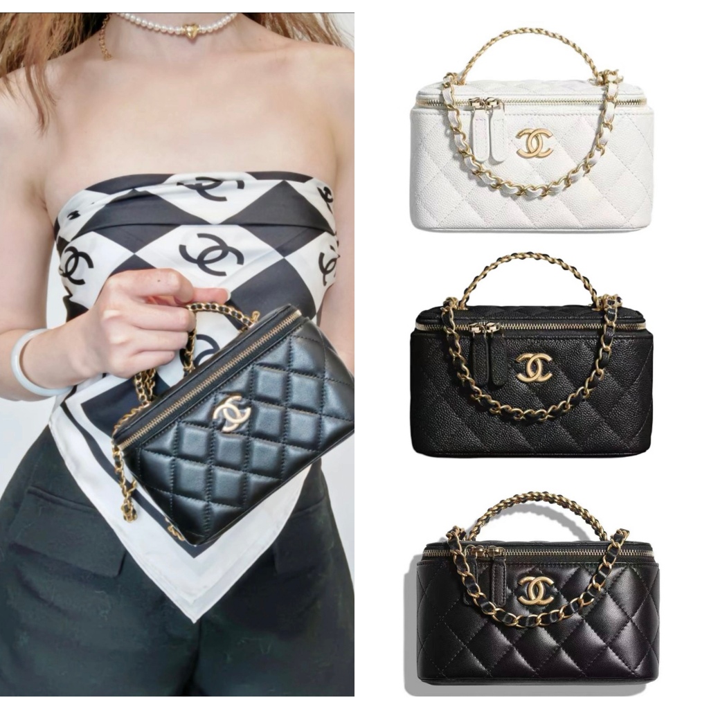 Chanel/22S series/หูหิ้ว LOGO/กระเป๋าเครื่องสำอาง/กระเป๋ากล่องโซ่/กระเป๋าสะพายข้าง/ของแท้ 100%