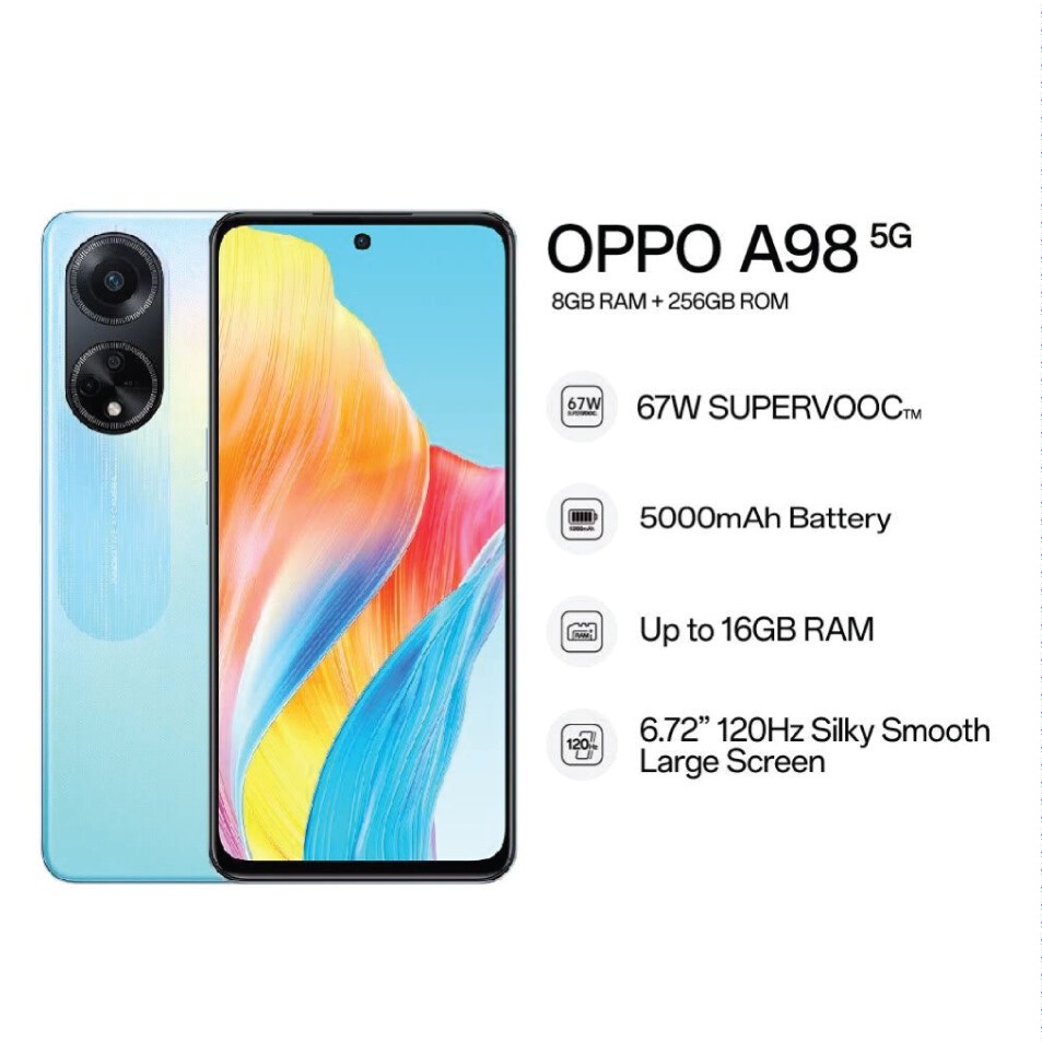 OPPO A98 5G 8/256GB จอใหญ่ 6.72" 120Hz ชาร์จไว 67W SUPERVOOC