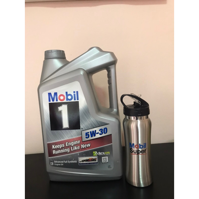 Mobil 1 5W-30 ขนาด 5 ลิตร น้ำมันเครื่องเบนซิน สังเคราะห์แท้ 100% แถมกระบอกน้ำ