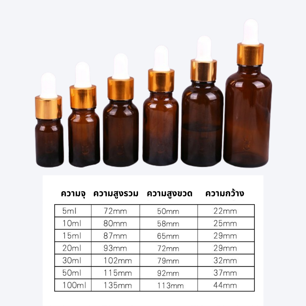 ขวดดรอปเปอร์ สีชา ขวดแก้วหัวบีบหยด dropper ขวดหยดสีชา เซรั่ม น้ำมันหอมระเหย glass dropper bottles