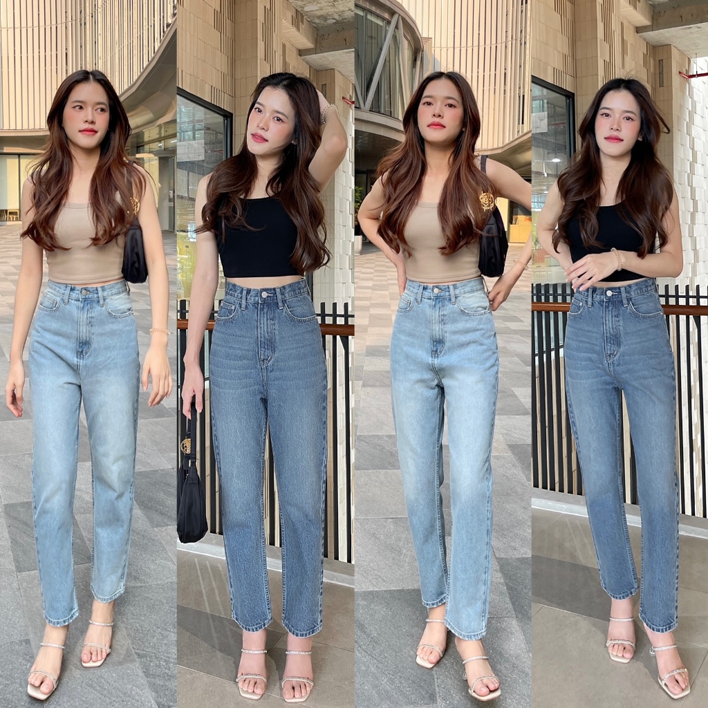 BLUEDA - Emma Jeans กางเกงยีนส์เอวสูง ทรงบอยสลิม สีสวยมากกก ผ้านิ่ม เก็บทรง