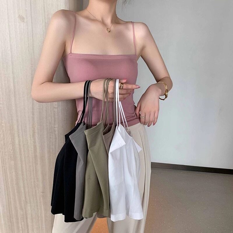 one size เสื้อยืด เสื้อสายเดี่ยว ผ้าไหมน้ำแข็ง มีฟองน้ำในตัว ฟรีไซส์ นุ่ม บาง ระบายอากาศดี ผ้านิ่ม ระบายอากาศ