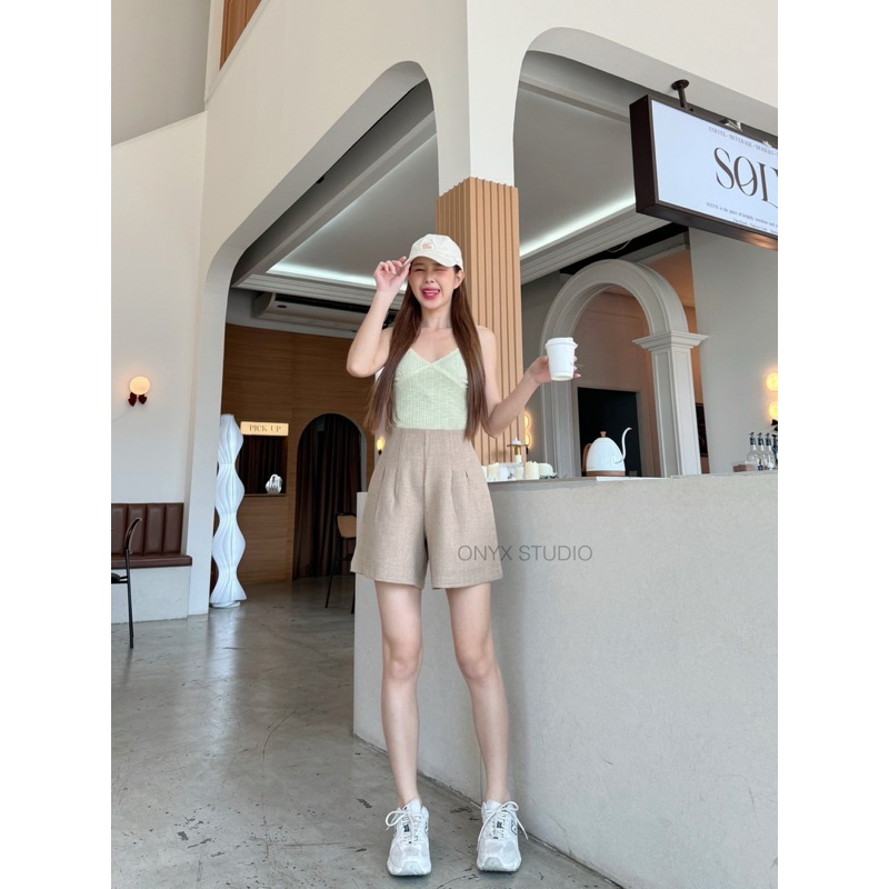 Jasmine Shorts กางเกงขาสั้นผ้าโซดาซิปหลัง (S-3XL) กางเกงขาสั้นเอวสูงเก็บพุง มี 8 สี กางเกงขาสั้นใส่เที่ยว ยาว 16 นิ้ว - รูปที่ 3