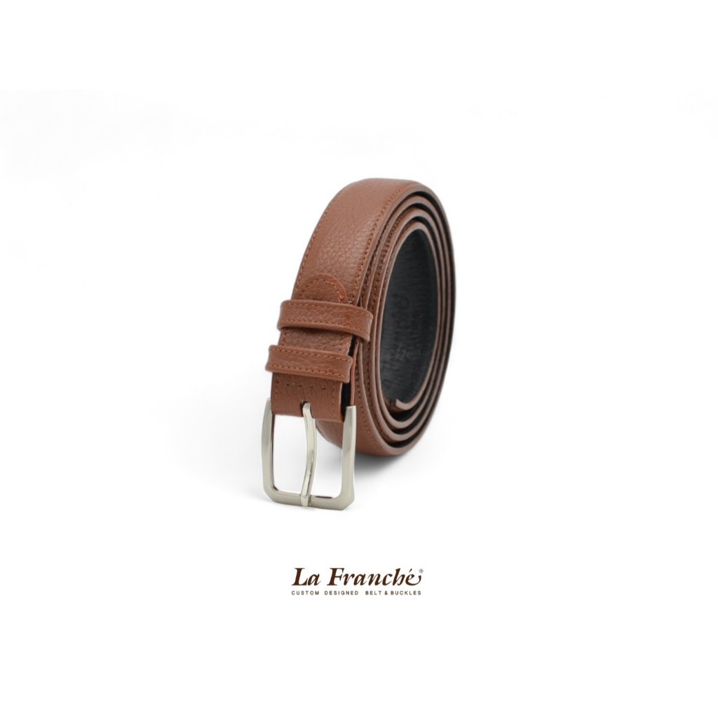 La Franche حزام جلد بقري Pebble بني مع إبزيم — صورة 3