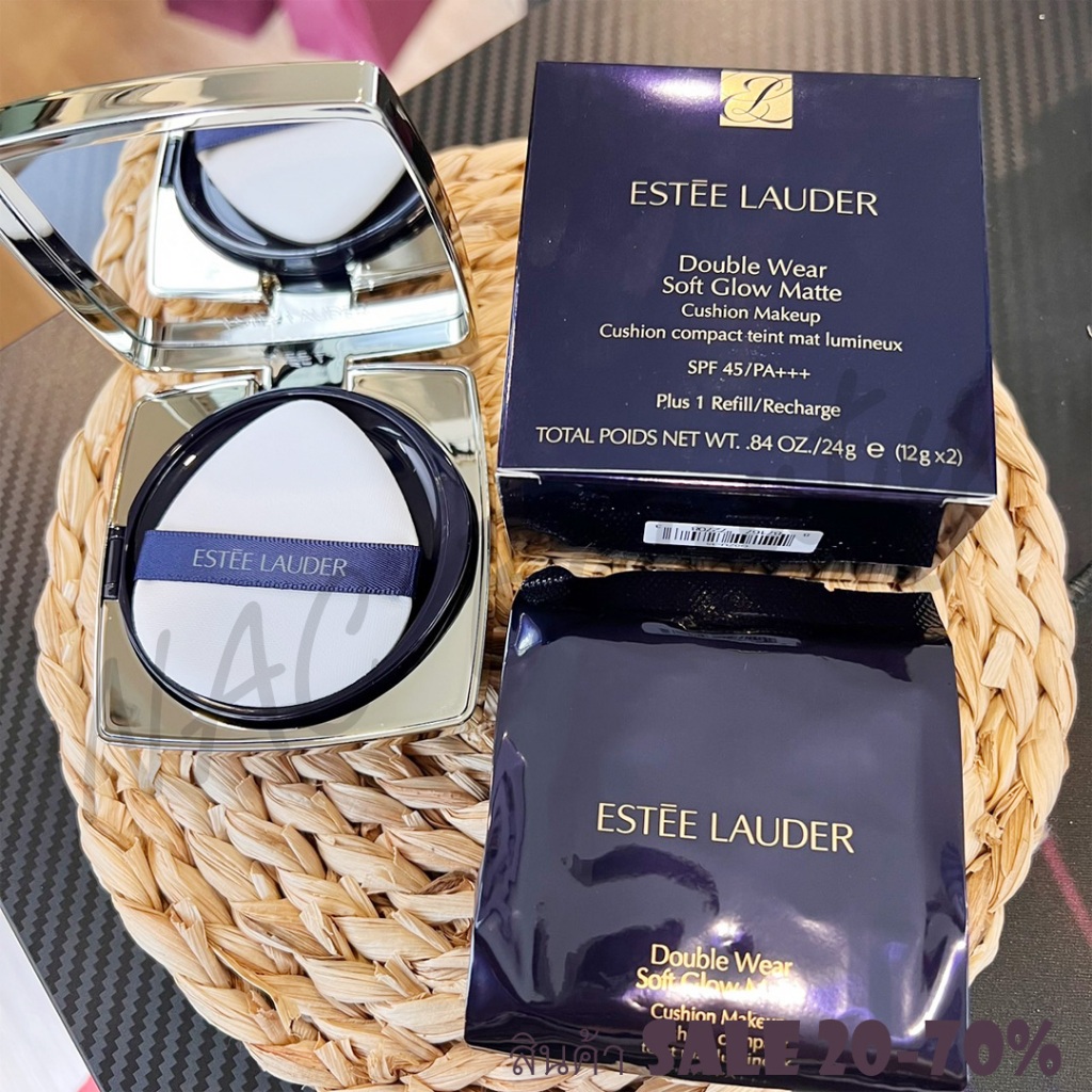 ป้ายไทย_ของแท้100%_Estee Lauder Double Wear Soft Glow Matte Cushion Makeup SPF 45/PA+++ & Refill 12g