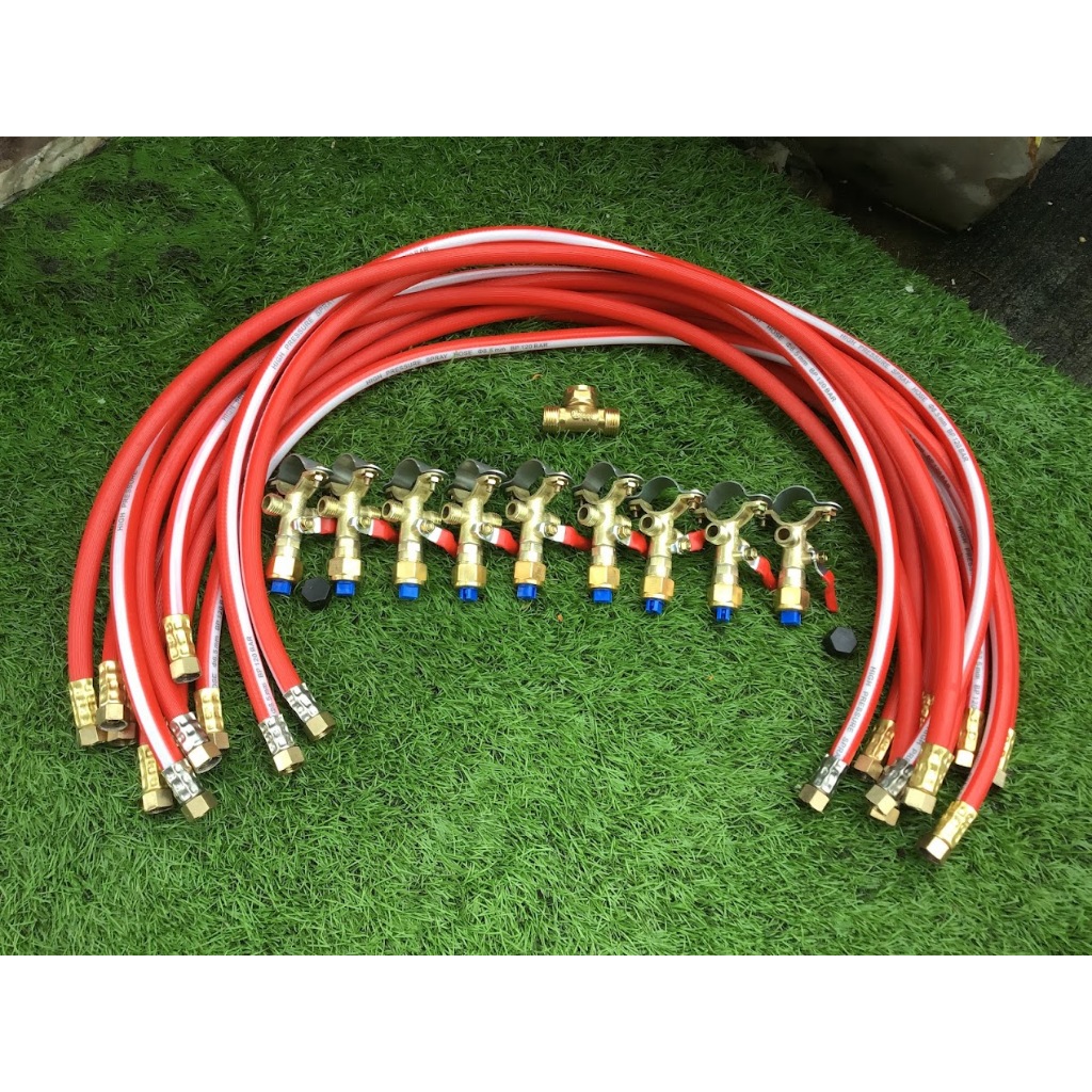 ชุดหัวพ่นยา 10 หัว พร้อมสายพ่นยา 1 เมตร 10 ชุด 3 ทาง 1 ชุดใช้สำหรับกางปีกรถไถพ่นยา