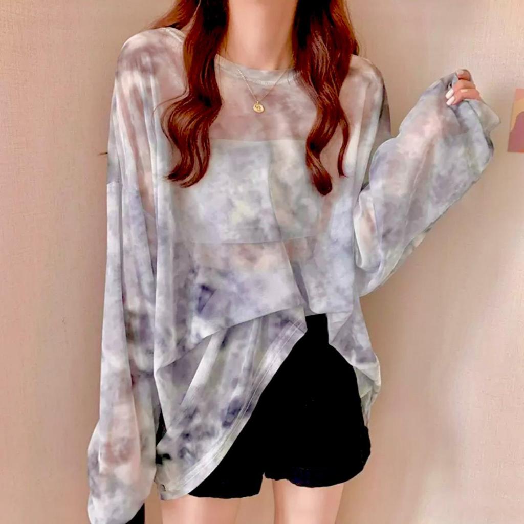 DTXmarket เสื้อแขนยาวผ้าโปร่งแสง ผ้าใส่สบาย เสื้อผ้าแฟชั่น