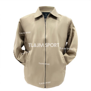 เสื้อแจ็คเก็ต แจ็คเก็ตสีน้ำตาลอ่อน กากี คอปก และคอจีน