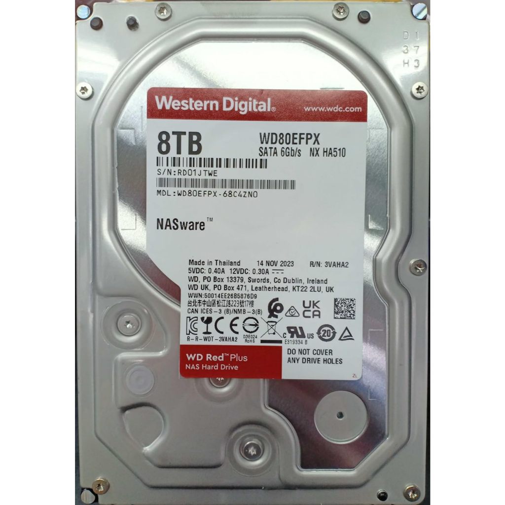 8 TB 3.5" HDD (ฮาร์ดดิสก์ 3.5") WD RED PLUS - 5640RPM SATA3 (WD80EFPX)-รับปรักัน 3 ปี