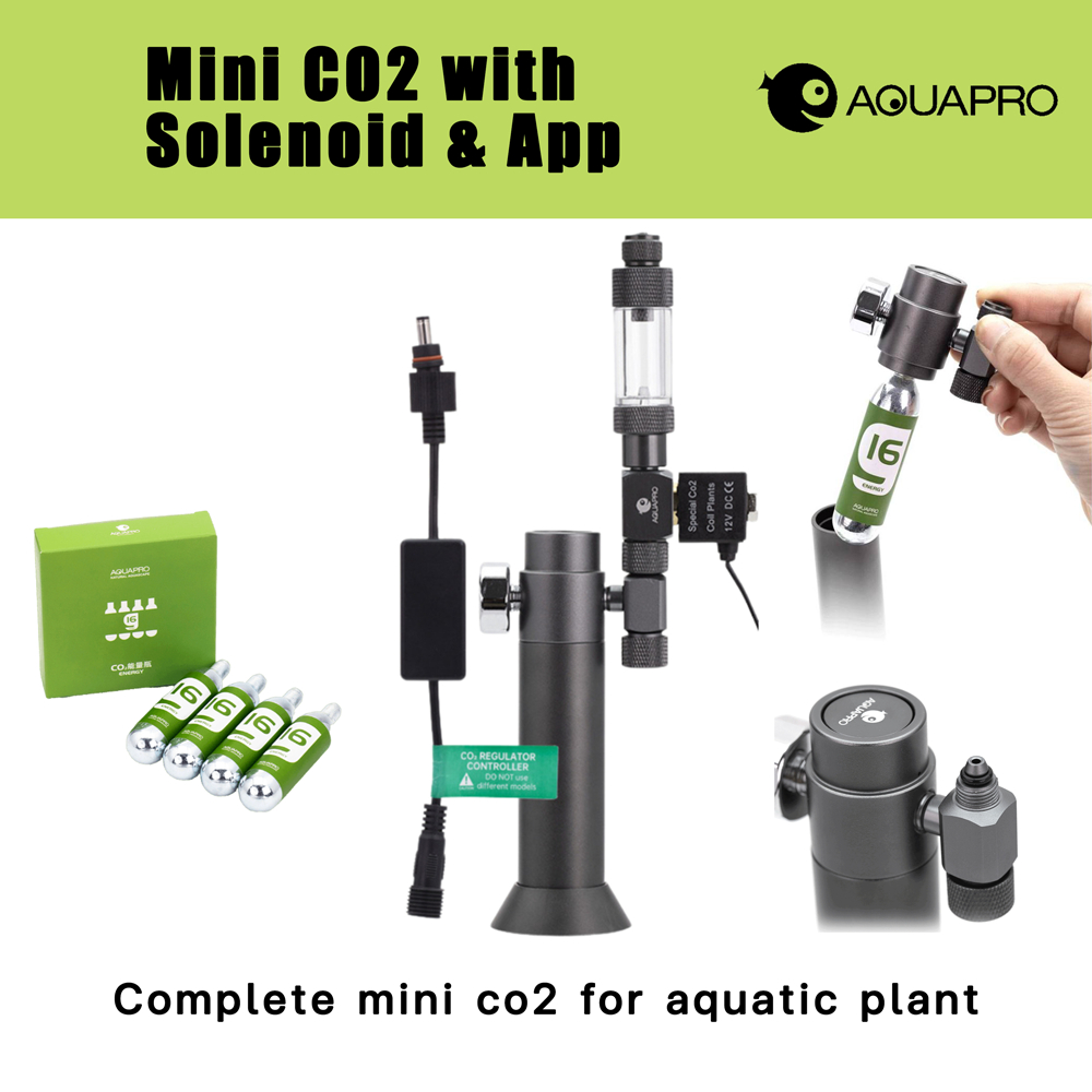 AquaPro MINI CO2 ชุดถังคาร์บอนขนาดเล็กสำหรับตู้ไม้น้ำ เปลี่ยนแคปซูลได้ มีโซลินอยด์