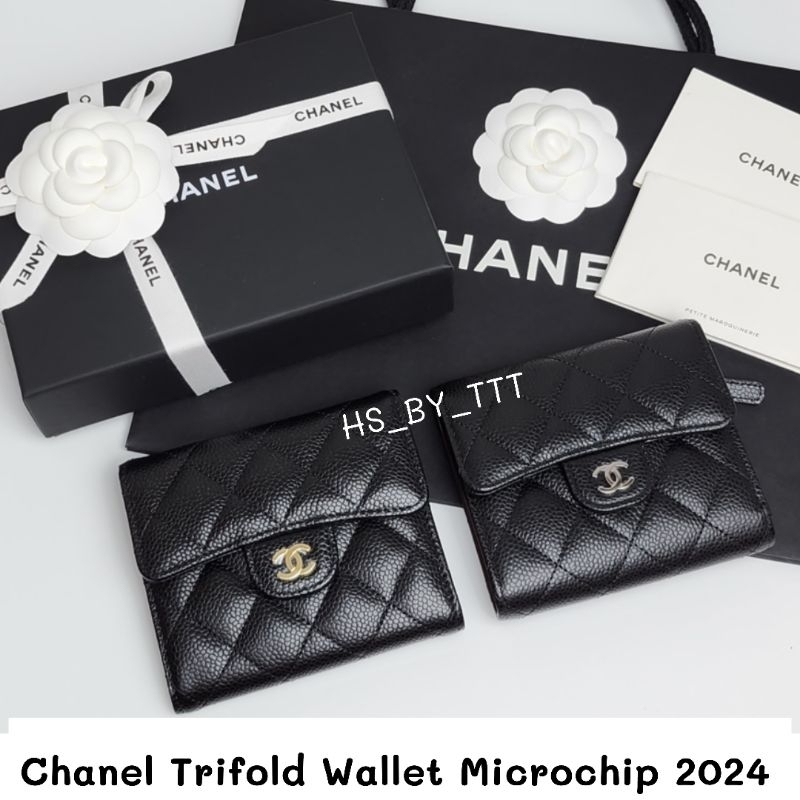 ดำทอง Chanel Wallet Trifold Black Caviar GHW 2024 Micro chip สีดำทอง กระเป๋าสตางต์  3 ทบ มีซิบหลัง  Full Set  ของแท้