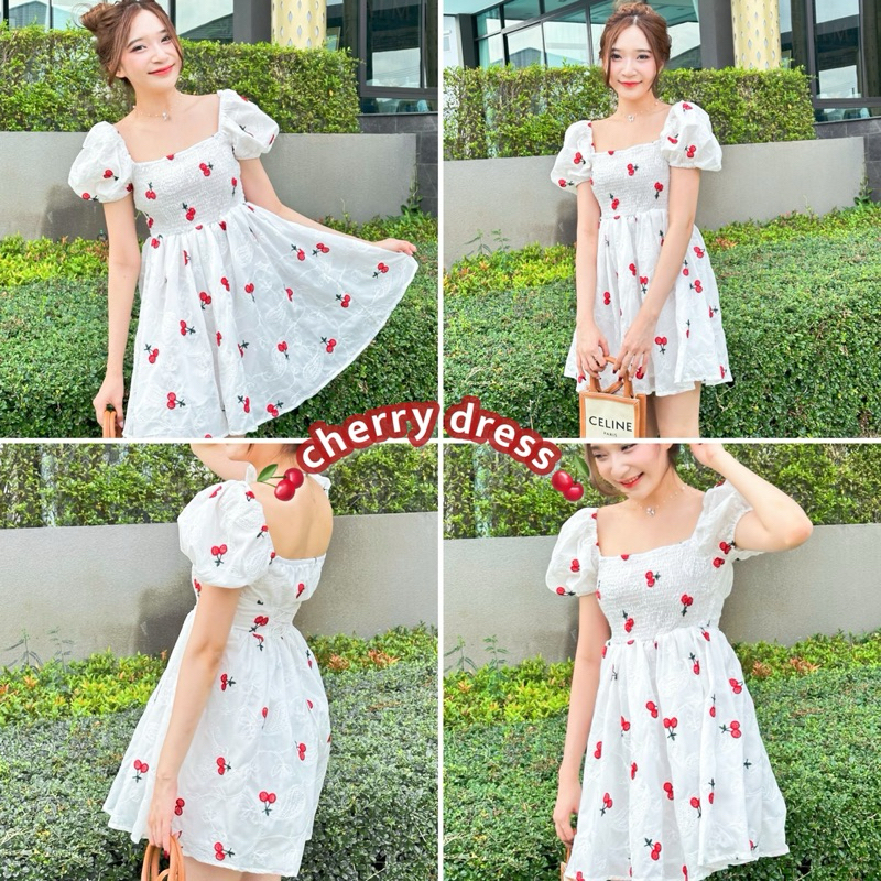 🍒cherry dress🍒เดรสแขนตุ๊กตาน่ารักคุณหนูป้ายbutterผ้าดีมาก