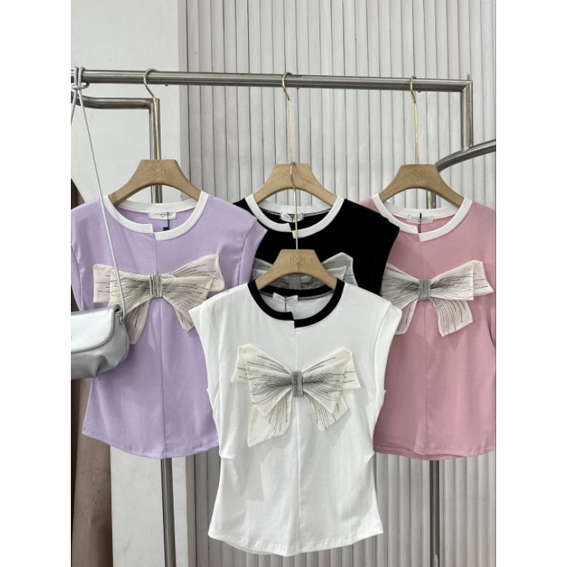 เซลลออก150บาทเสื้อยืดเเขนกุดโบว์ใหญ่มีกันโป๊ป้ายอิทมีเบสิค