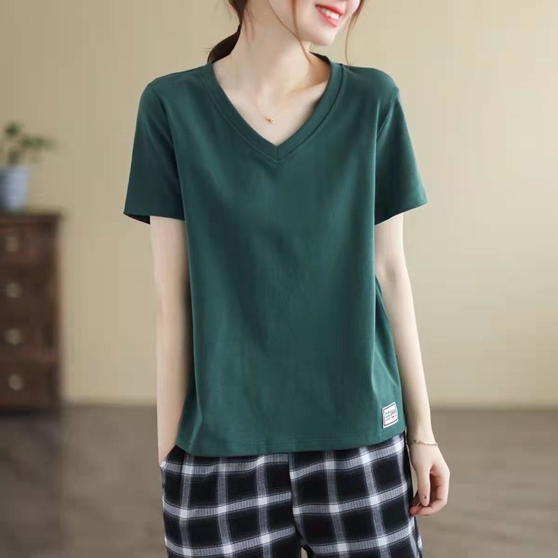 tt-( รุ่น-362 ) เสื้อยืดคอวีสีพื้นแขนสั้นมาใหม่ เสื้อทรงหลวมสไตล์เกาหลี ผ้านิ่มสวมใส่สบาย พร้อมส่งจากกรุงเทพ