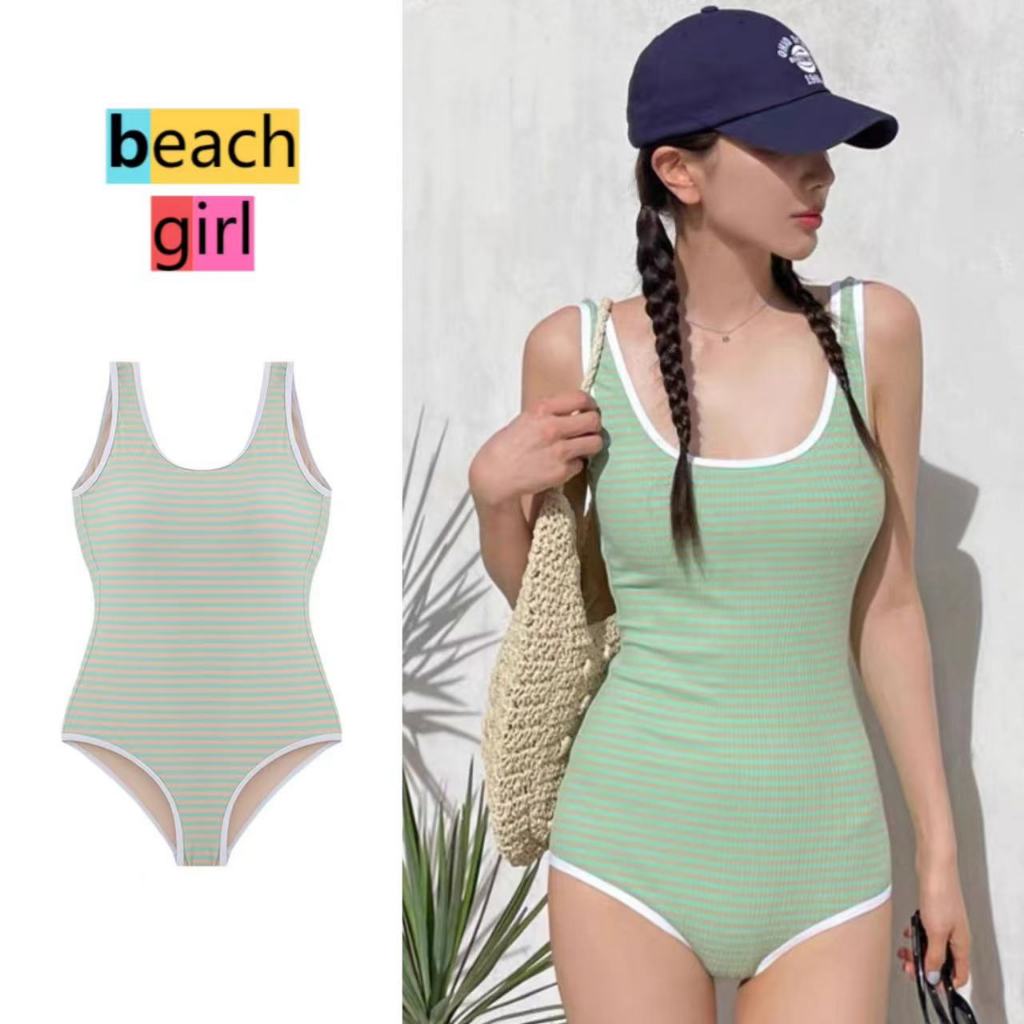 👙beachgirl👙ชุดว่ายน้ําน่ารัก green วันพีช แฟชั่น รุ่นใหม่ โชว์หลัง #0302